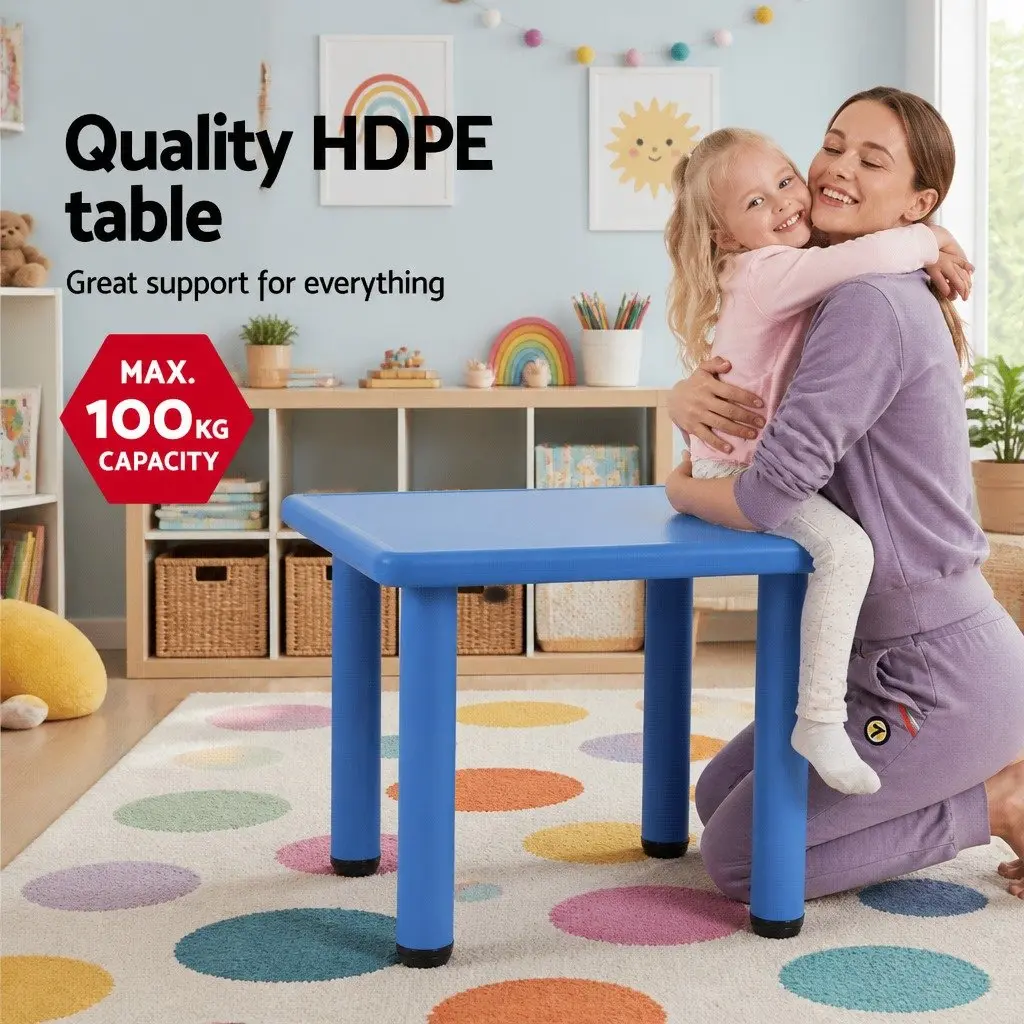 Kids Square Activity Table 60x60cm Blue Plastic Desk Study Adjustable Height