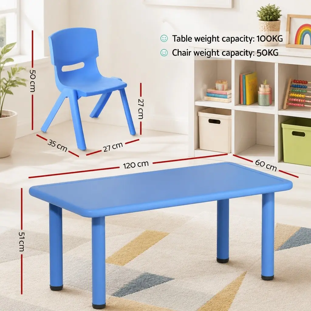 Kids Activity Table and Chairs Set 9 Piece Study Desk Stackable Seating Blue Green Red Yellow