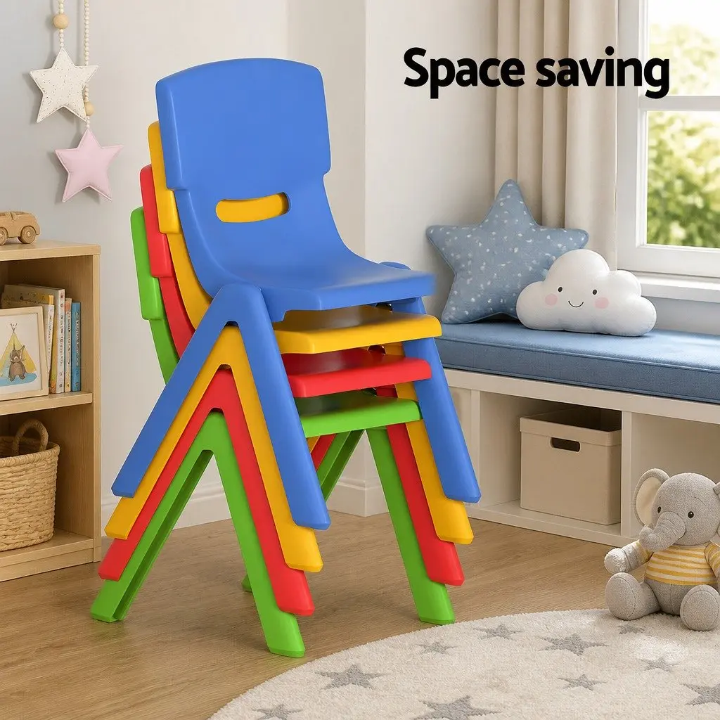 Kids Activity Table and Chairs Set 9 Piece Study Desk Stackable Seating Blue Green Red Yellow