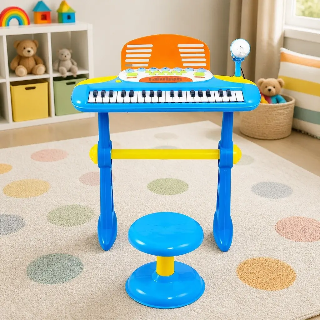 Kids Piano Keyboard Electronic Musical Instrument Set 37 Keys Blue with Stool