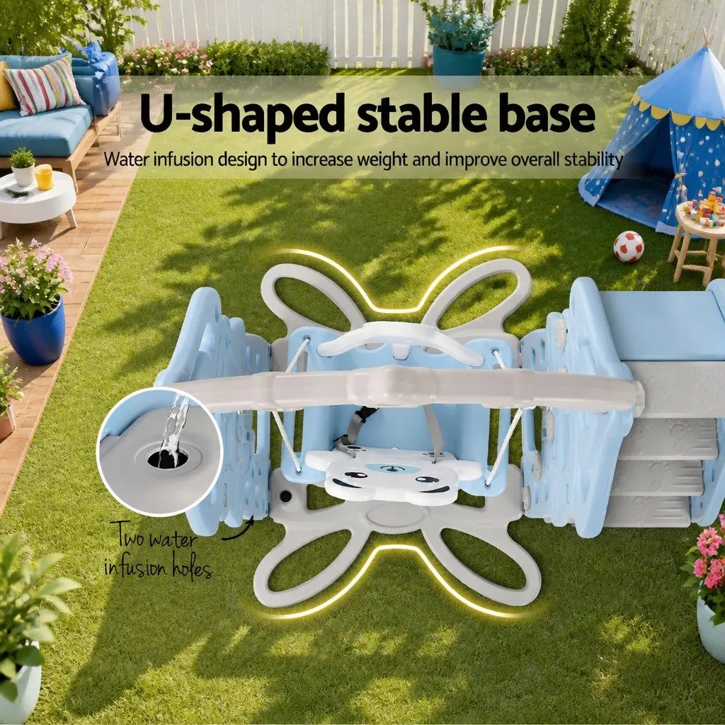 Kids 5-in-1 Slide Swing Set Basketball Hoop Ring Toss Game Outdoor Play