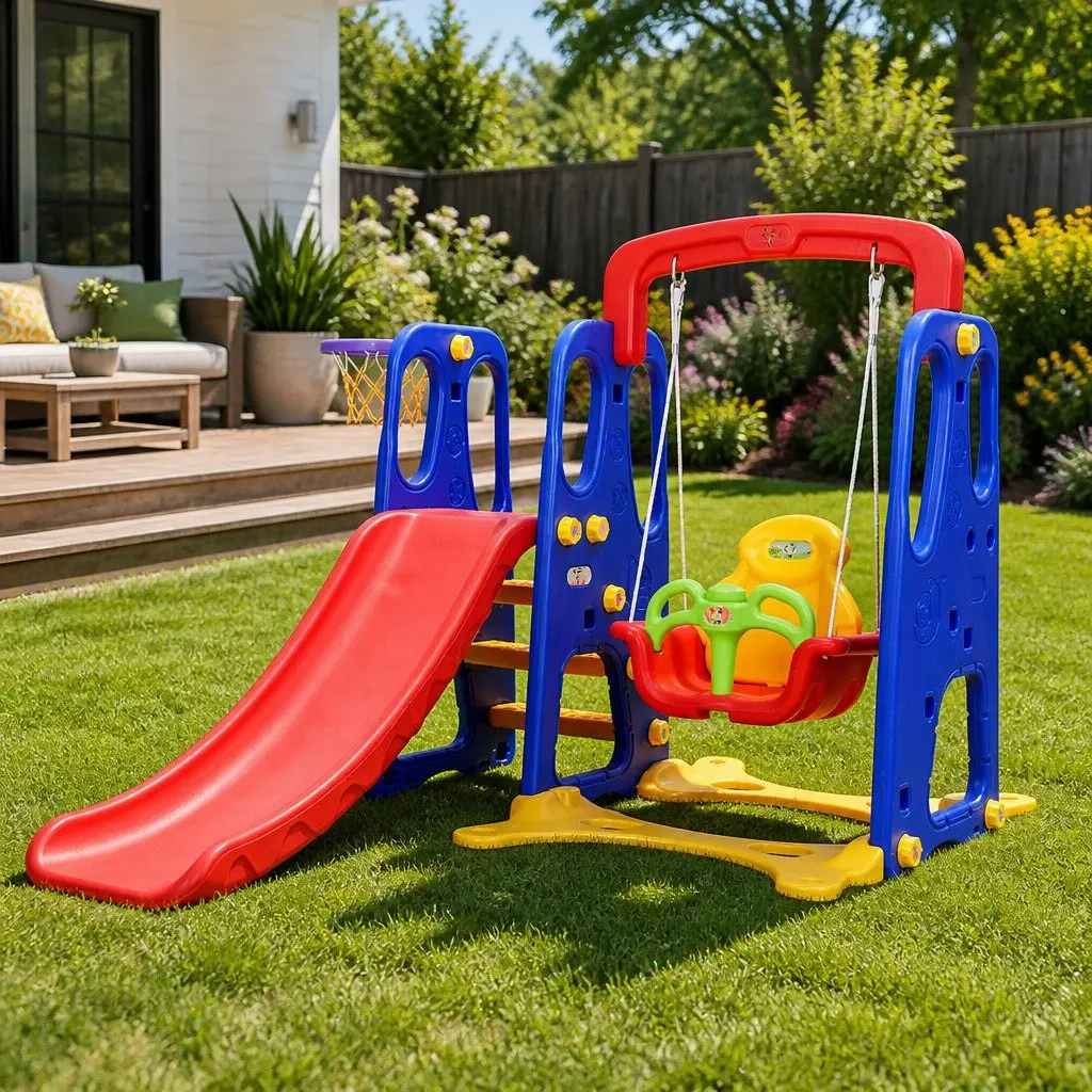 Kids 3-in-1 Slide Swing Set for Active Play