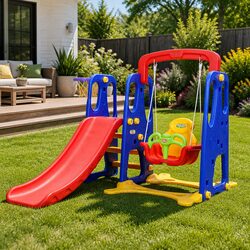 Kids 3-in-1 Slide Swing Set Basketball Hoop Outdoor Playground Equipment Toys