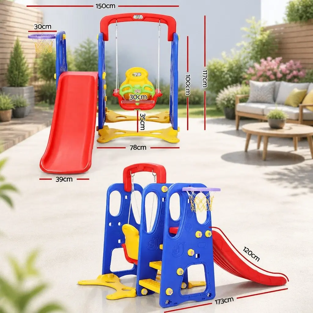 Kids Slide Swing Set Basketball Hoop Outdoor Playground Equipment 150cm Long Green