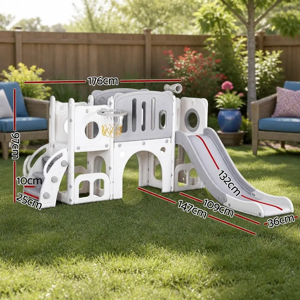 Kids Slide Swing Set Outdoor Play Equipment 3 in 1 Grey and White