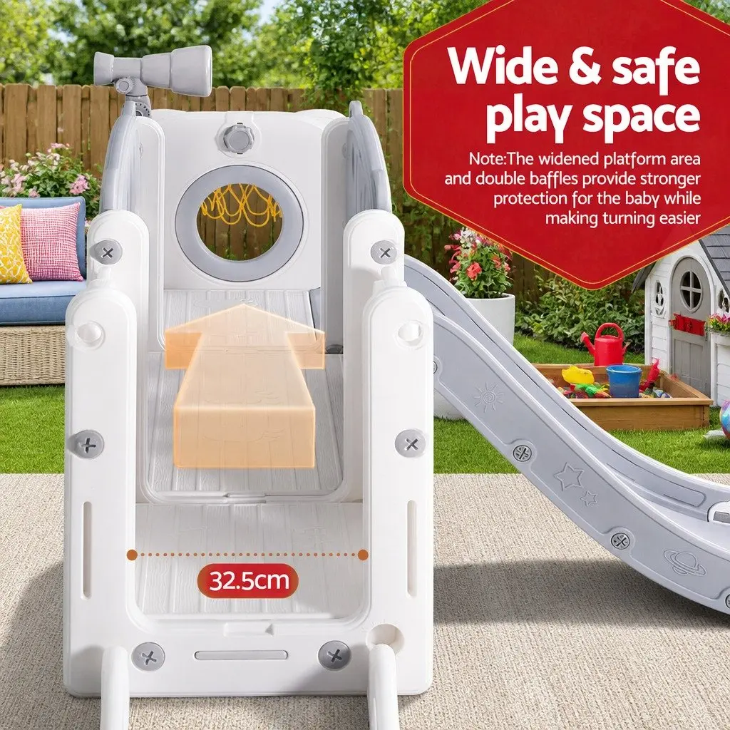 Kids Slide Swing Set Outdoor Play Equipment 3 in 1 Grey and White