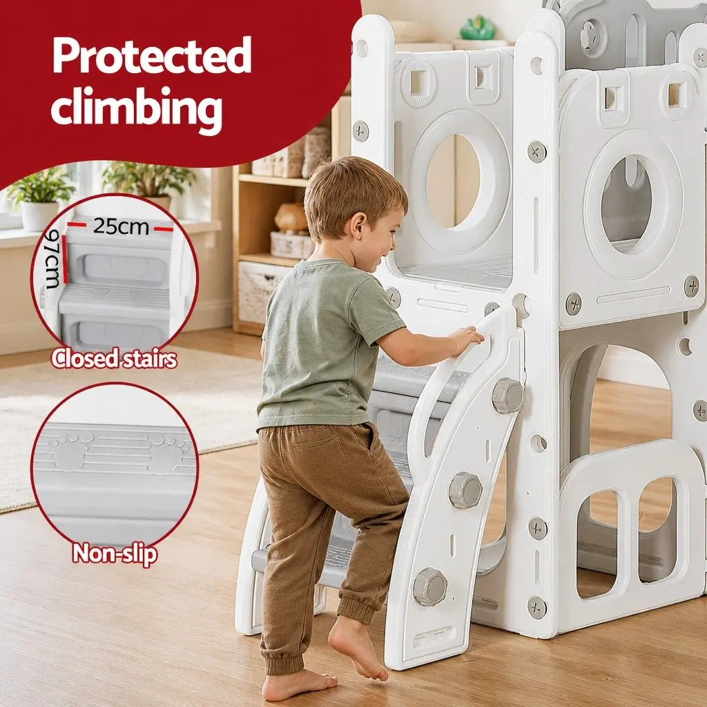 Kids Slide Swing Set Outdoor Play Equipment 3 in 1 Grey and White
