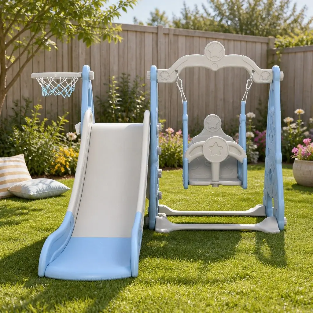 Kids Swing Slide Set Basketball Hoop Outdoor Indoor Playground Equipment Toys