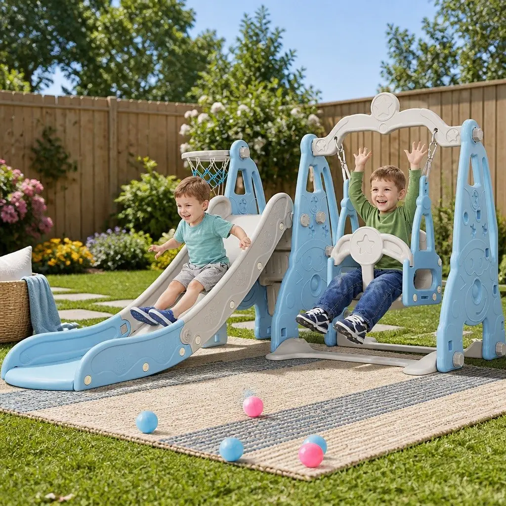 Kids Swing Slide Set Basketball Hoop Outdoor Indoor Playground Equipment Toys