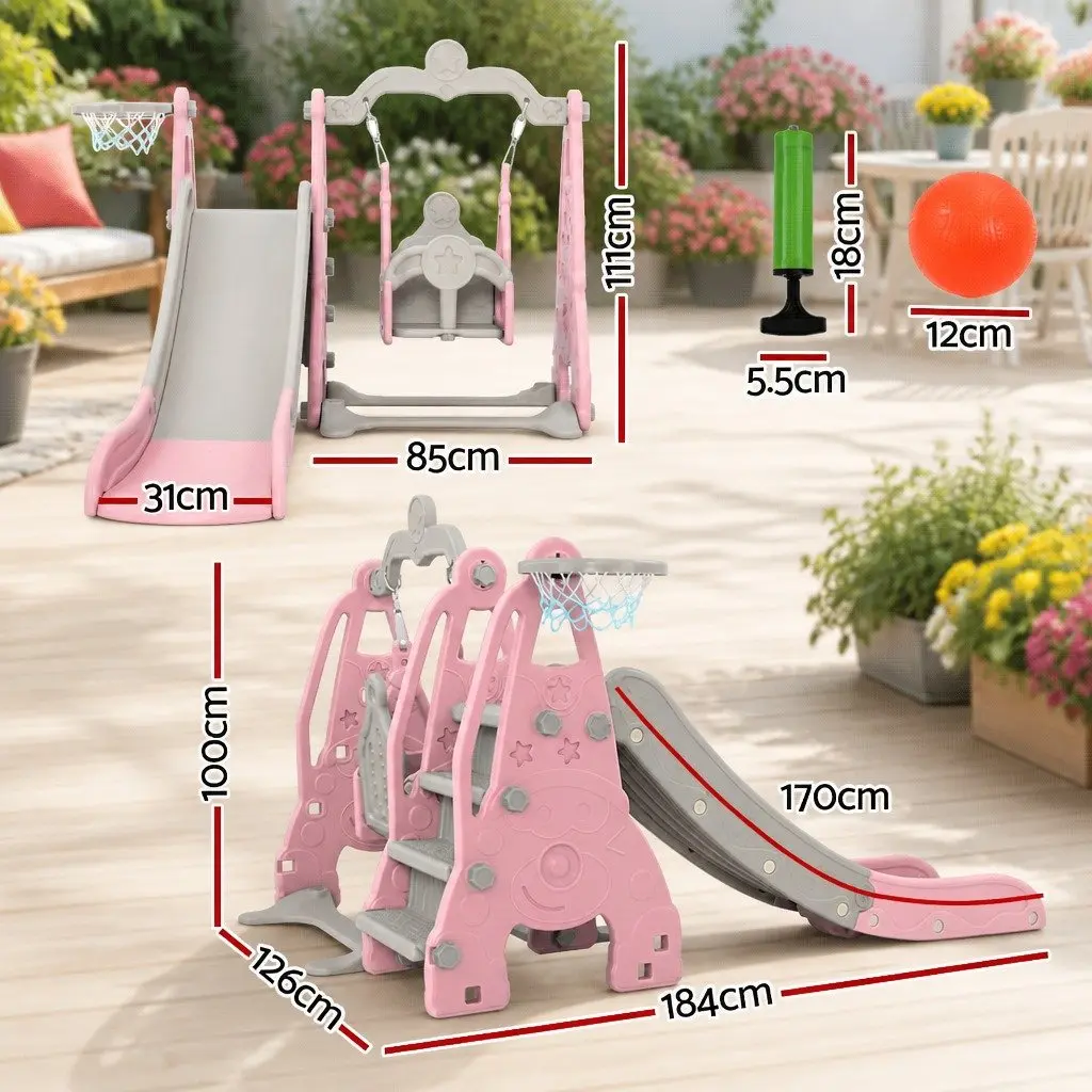 Kids Swing Slide Set Outdoor Play Equipment 3-in-1 Blue