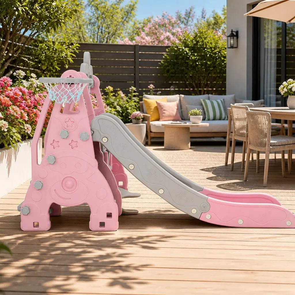 Kids Swing Slide Set Outdoor Play Equipment 3-in-1 Blue