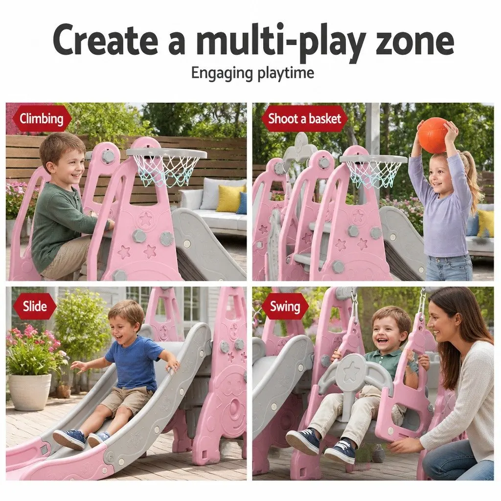 Kids Swing Slide Set Outdoor Play Equipment 3-in-1 Blue