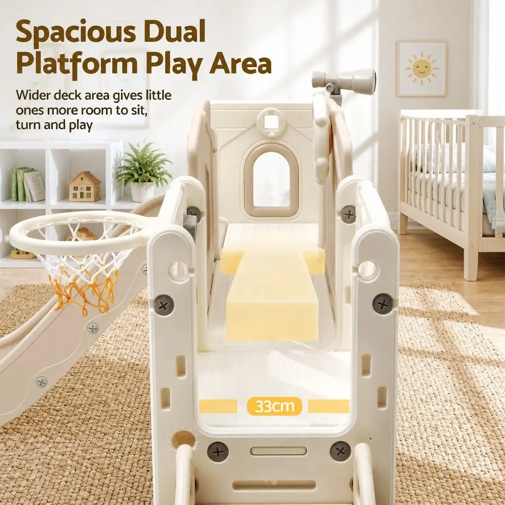 Kids Slide Set Toddler Indoor Playset Drawing Board Basketball Hoop Playhouse