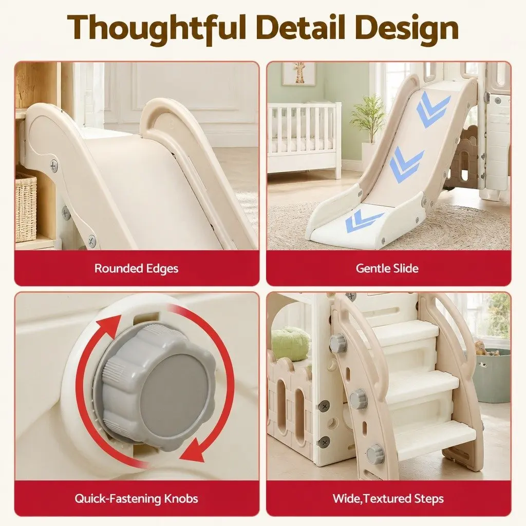 Kids Slide Set Toddler Indoor Playset Drawing Board Basketball Hoop Playhouse