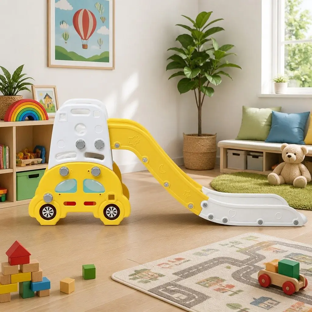 Indoor Playset Kids Slide Set 5-in-1 Activity Center Yellow White