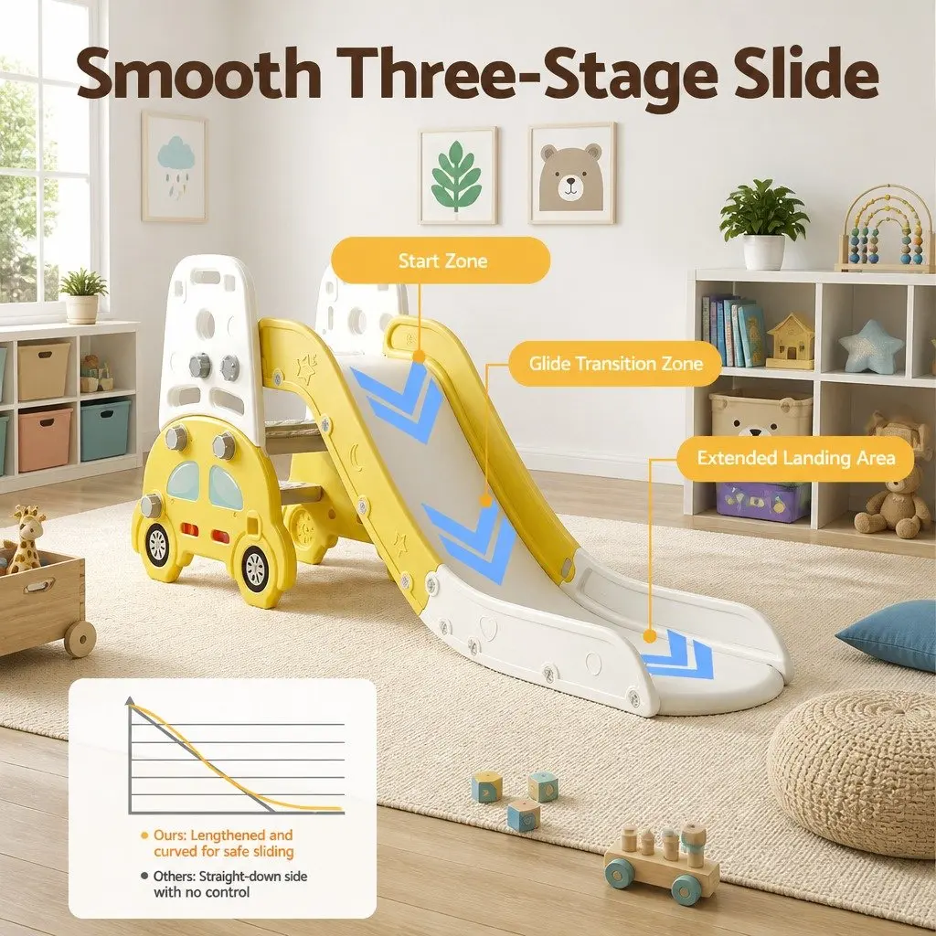 Indoor Playset Kids Slide Set 5-in-1 Activity Center Yellow White