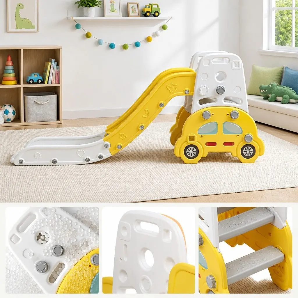 Indoor Playset Kids Slide Set 5-in-1 Activity Center Yellow White