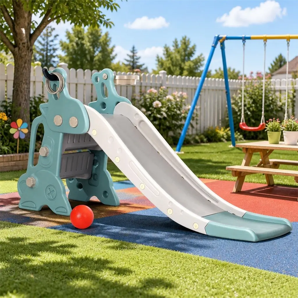 Kids Slide Set Basketball Hoop Ring Outdoor Playground Play Equipment Toy 140cm