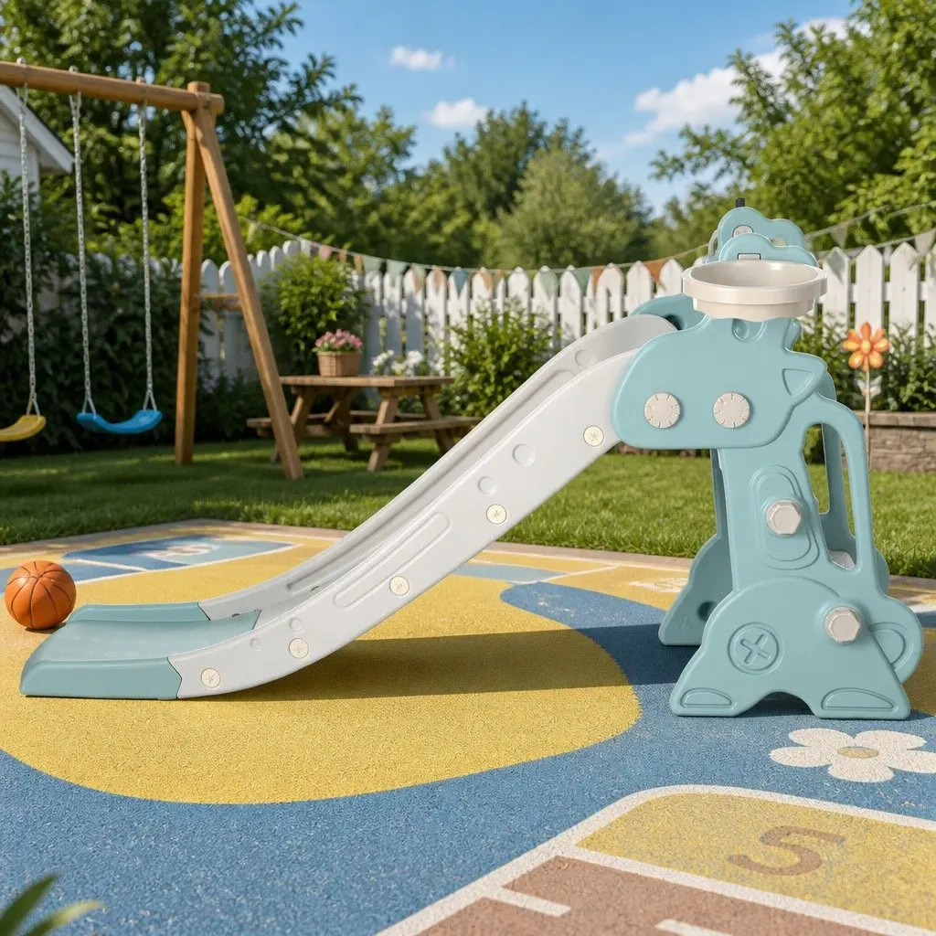 Kids Slide Set Basketball Hoop Ring Outdoor Playground Play Equipment Toy 140cm