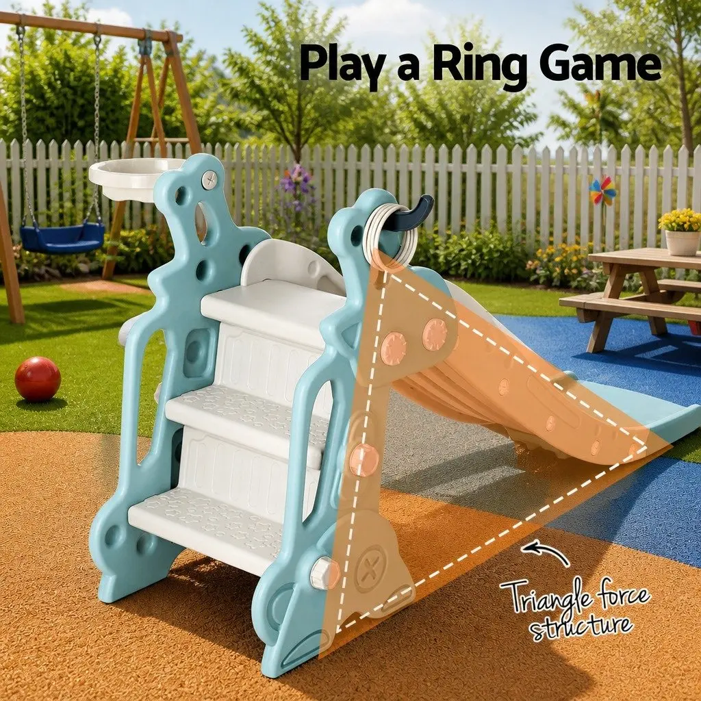 Kids Slide Set Basketball Hoop Ring Outdoor Playground Play Equipment Toy 140cm