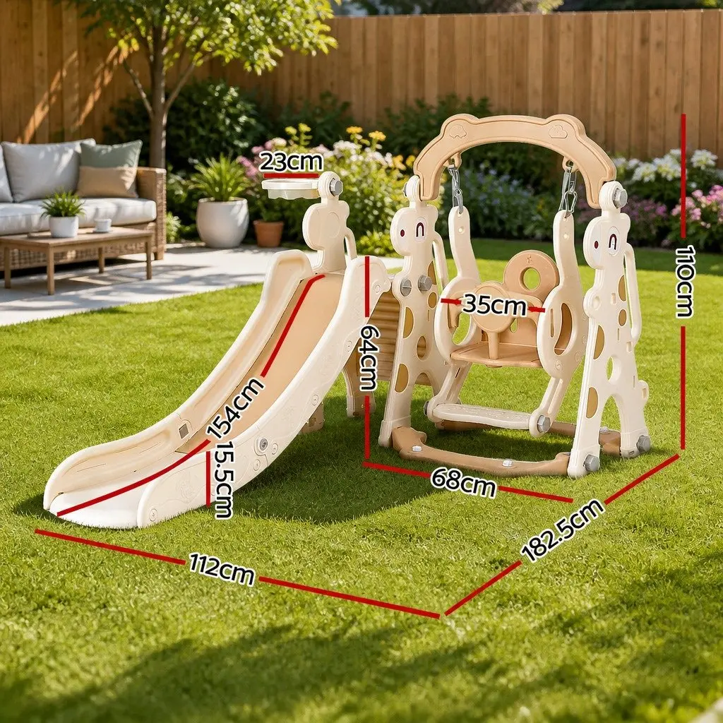 Kids Slide Swing Set 3-in-1 Outdoor Play Equipment Beige