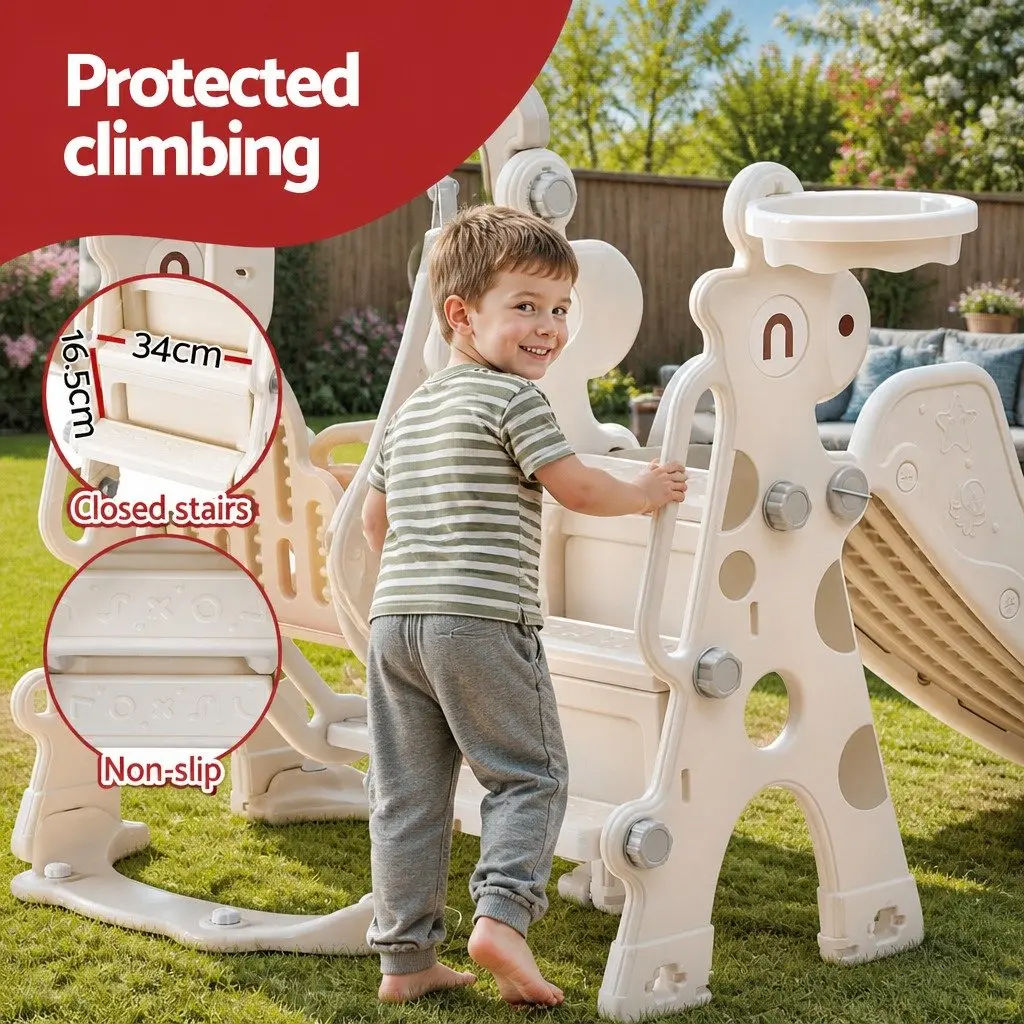 Kids Slide Swing Set 3-in-1 Outdoor Play Equipment Beige
