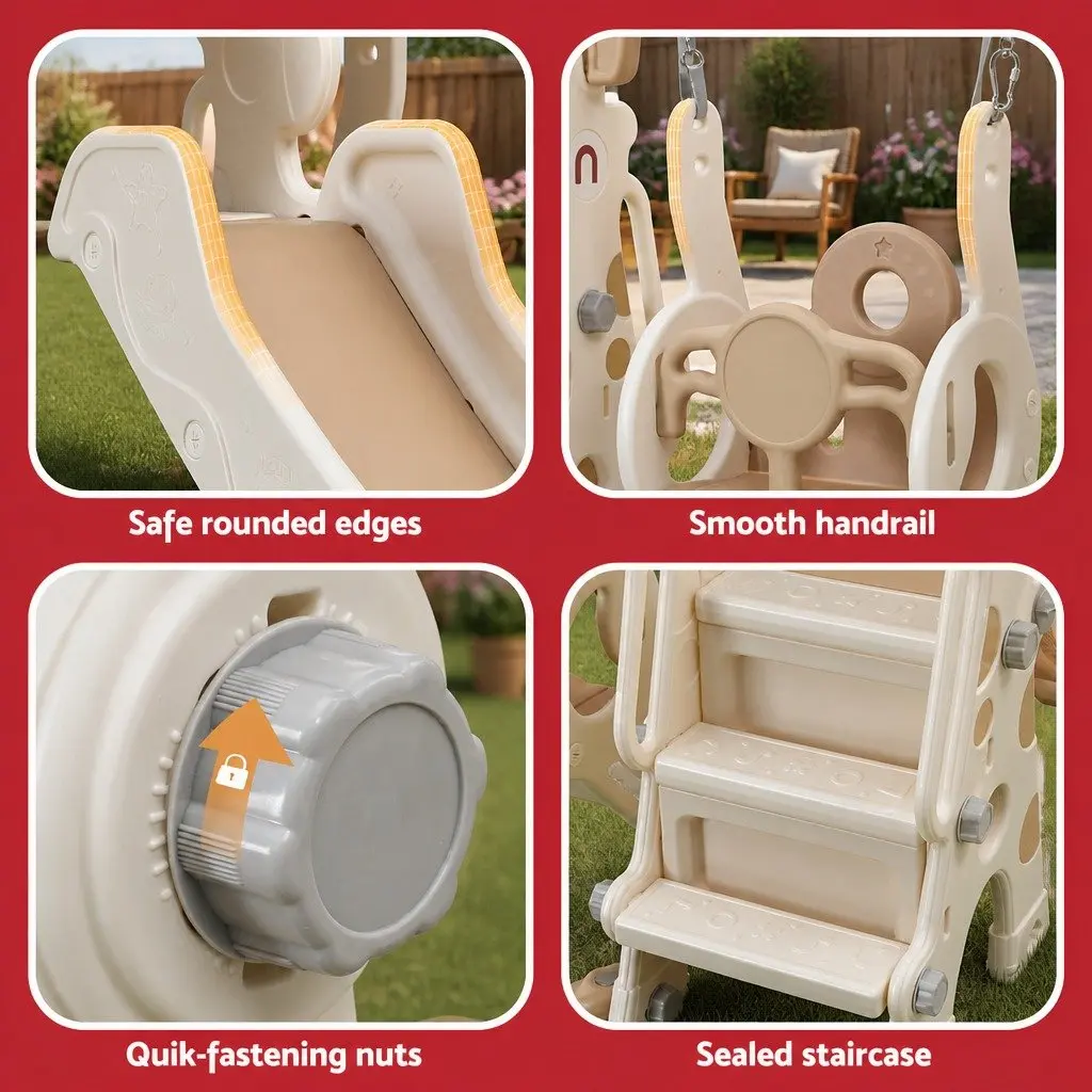 Kids Slide Swing Set 3-in-1 Outdoor Play Equipment Beige