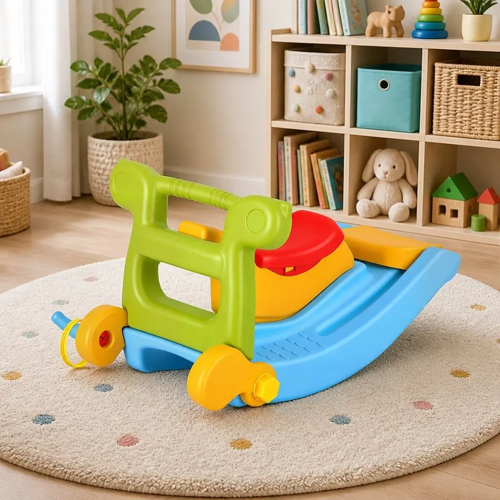 Kids Activity Playset Slide Rocking Horse Ring Toss Indoor Multicolour