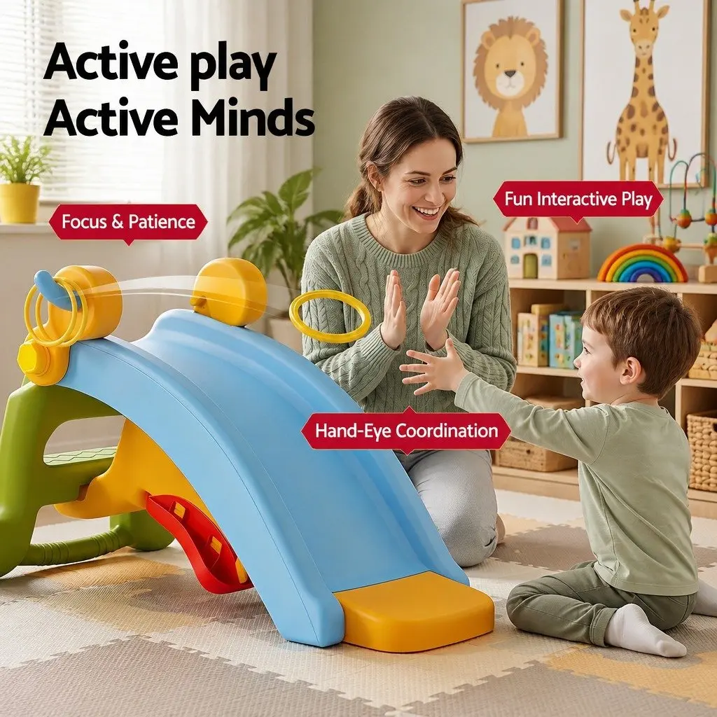 Kids Activity Playset Slide Rocking Horse Ring Toss Indoor Multicolour
