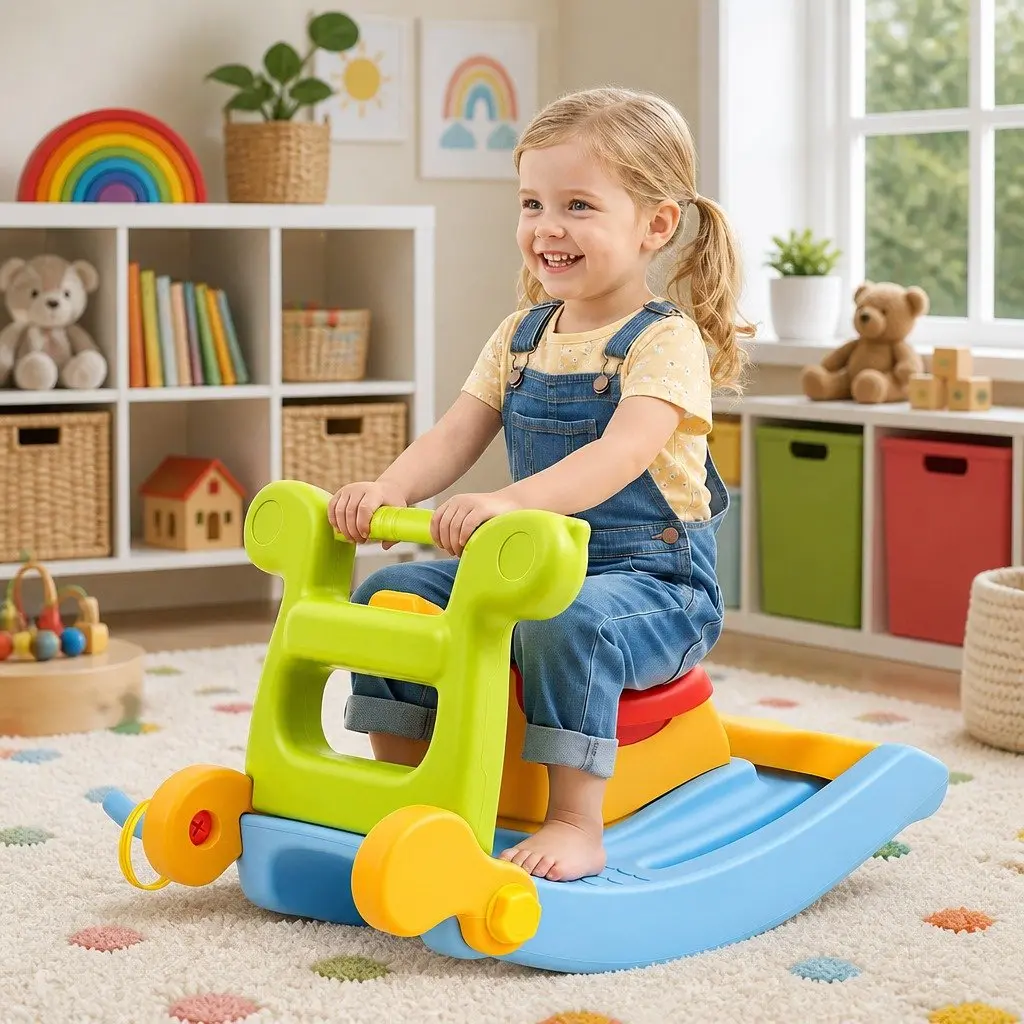 Kids Activity Playset Slide Rocking Horse Ring Toss Indoor Multicolour