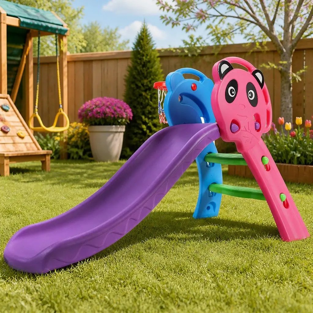 Kids Slide Set Basketball Hoop 100cm Indoor Outdoor Play Multi-Coloured