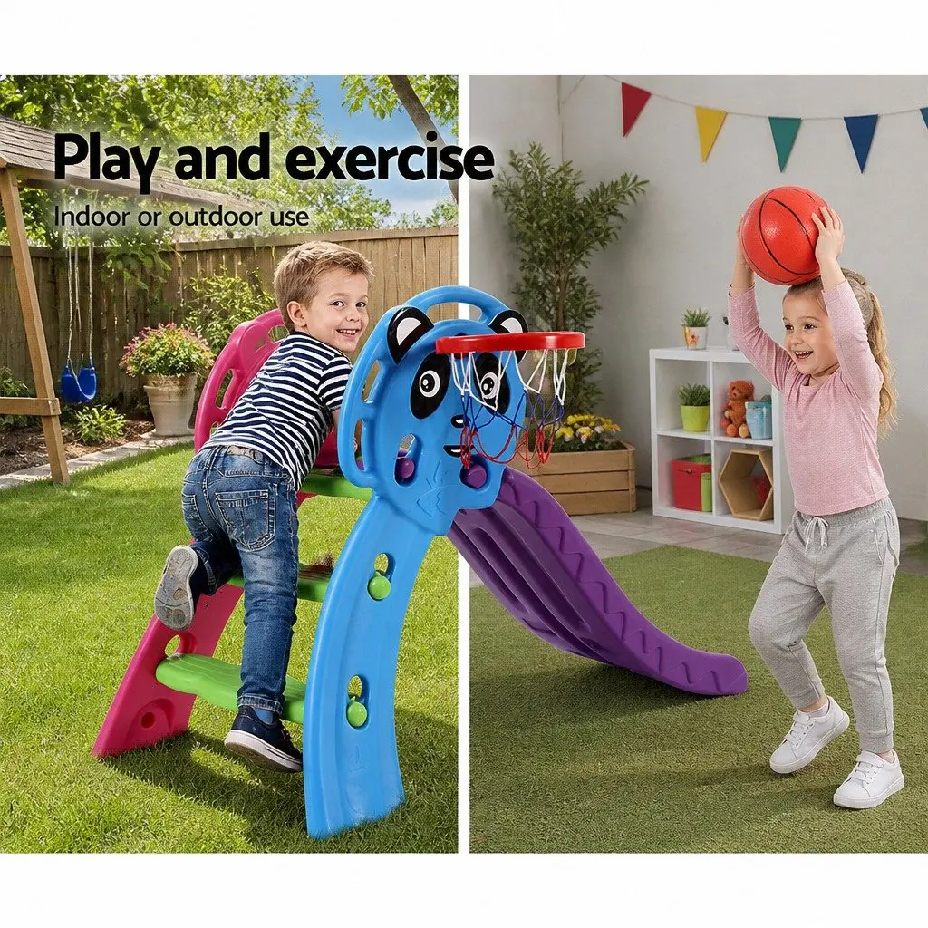 Kids Slide Set Basketball Hoop 100cm Indoor Outdoor Play Multi-Coloured