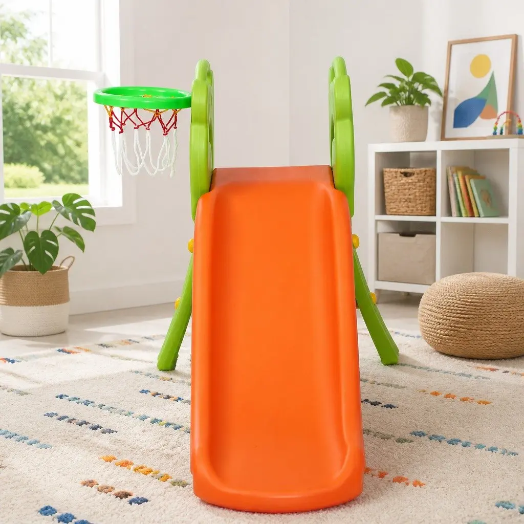 2-in-1 Kids Slide with Basketball Hoop