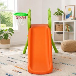 Kids Slide Basketball Hoop Playground 100cm Indoor Outdoor Play Set Orange Green
