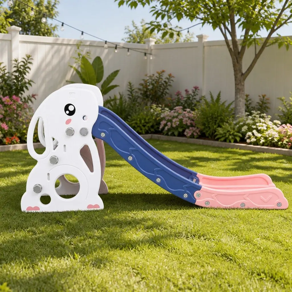 Kids Slide Set Activity Playground Toy 147cm Slide Basketball Hoop Climber Hiding Spot Storage Green
