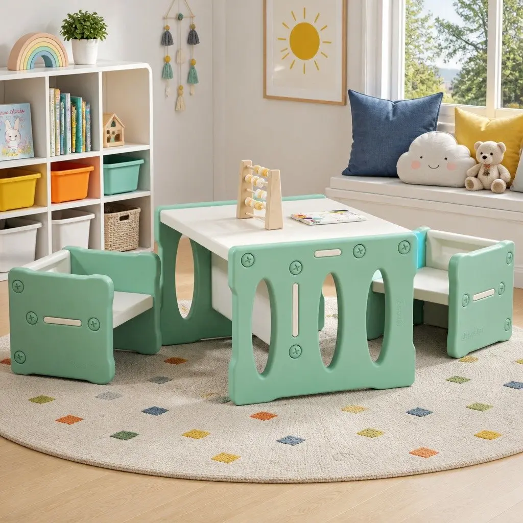 Kids Table and Chairs Set Activity Furniture 3 Piece Green