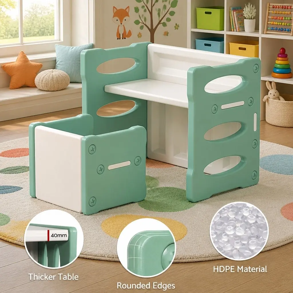 Kids Table and Chairs Set Activity Furniture 3 Piece Green