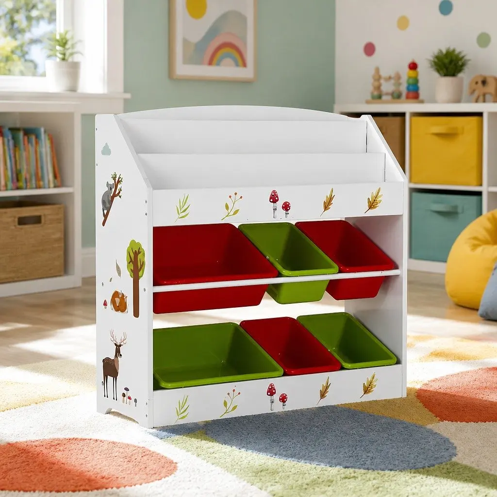 Kids Bookshelf with 6 Storage Boxes for Easy Organization