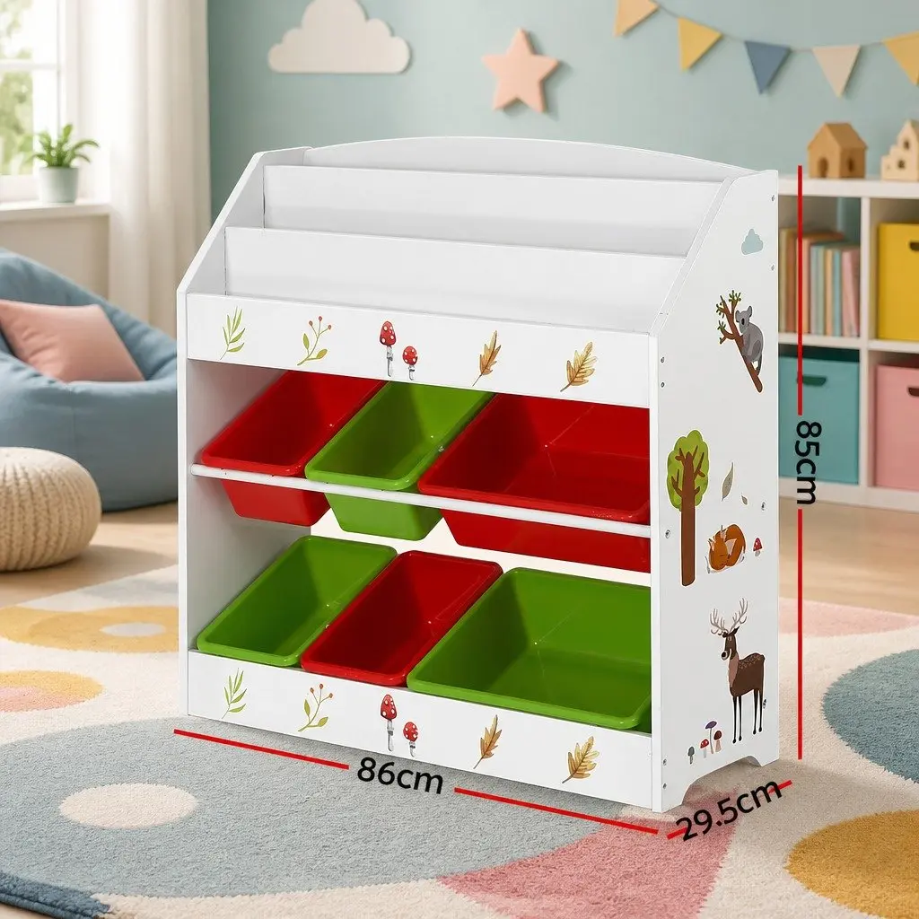 Kids Bookshelf with 6 Storage Boxes for Easy Organization