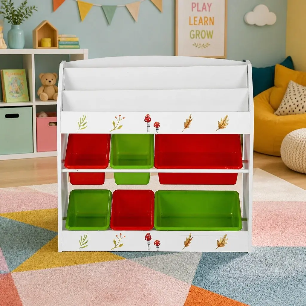 Kids Bookshelf with 6 Storage Boxes for Easy Organization