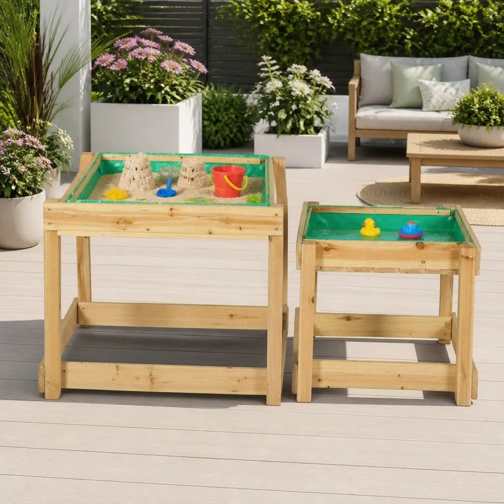 Kids Wooden Sandbox Water Table Outdoor Play Set 101cm Natural Wood