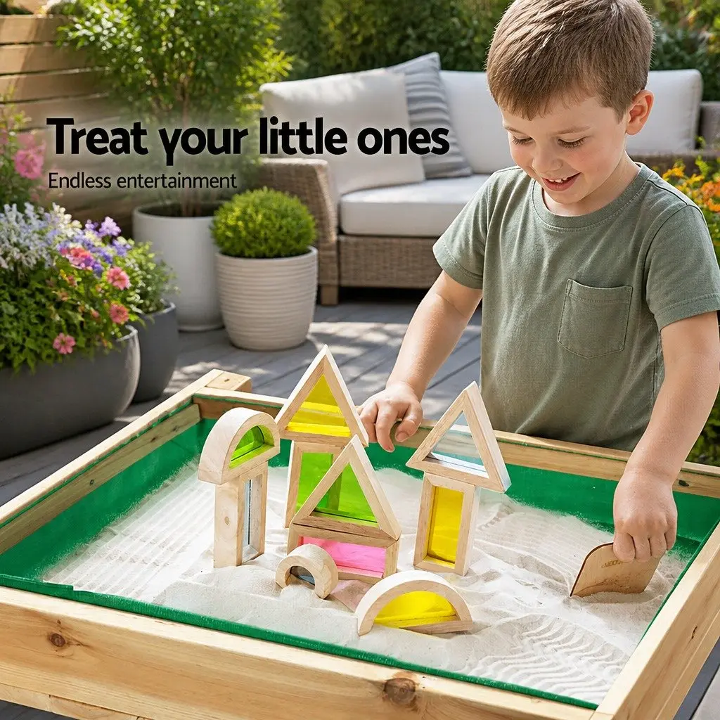 Kids Wooden Sandbox Water Table Outdoor Play Set 101cm Natural Wood