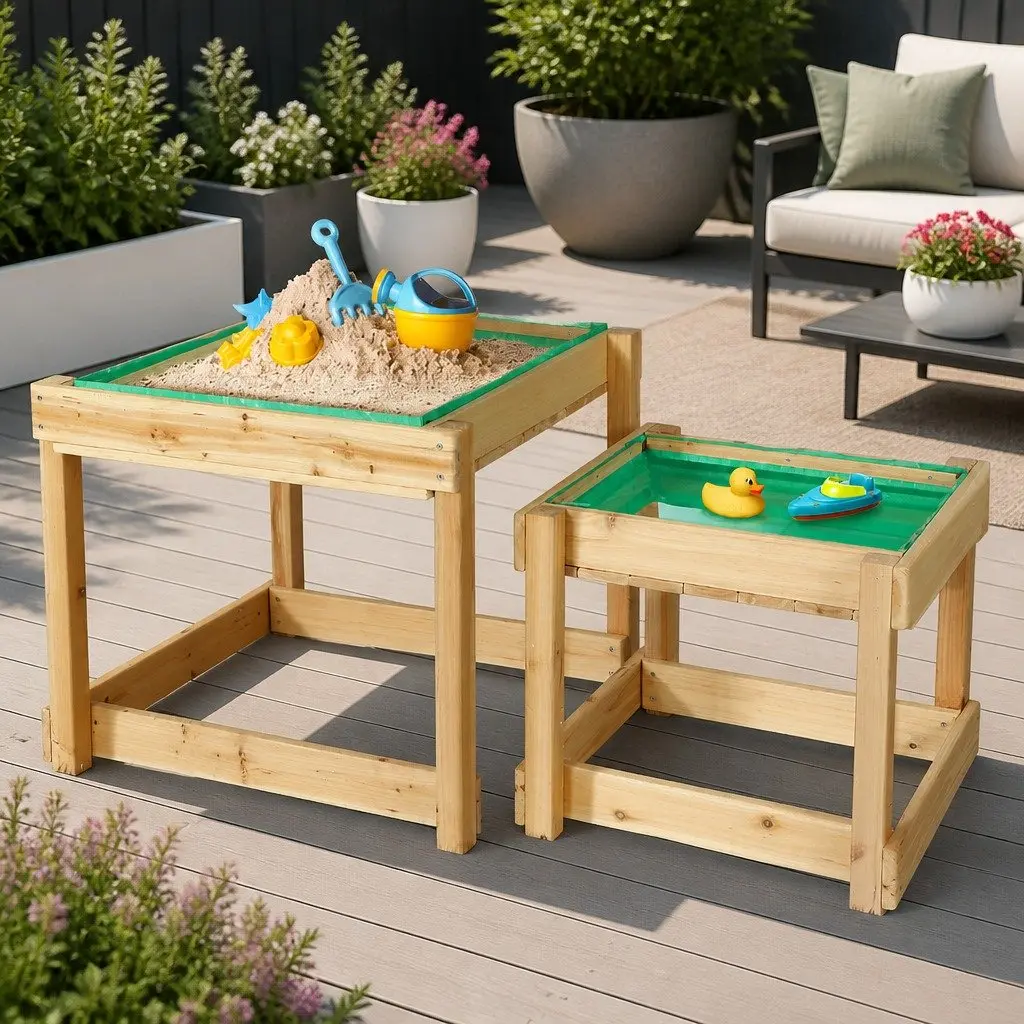 Kids Wooden Sandbox Water Table Outdoor Play Set 101cm Natural Wood