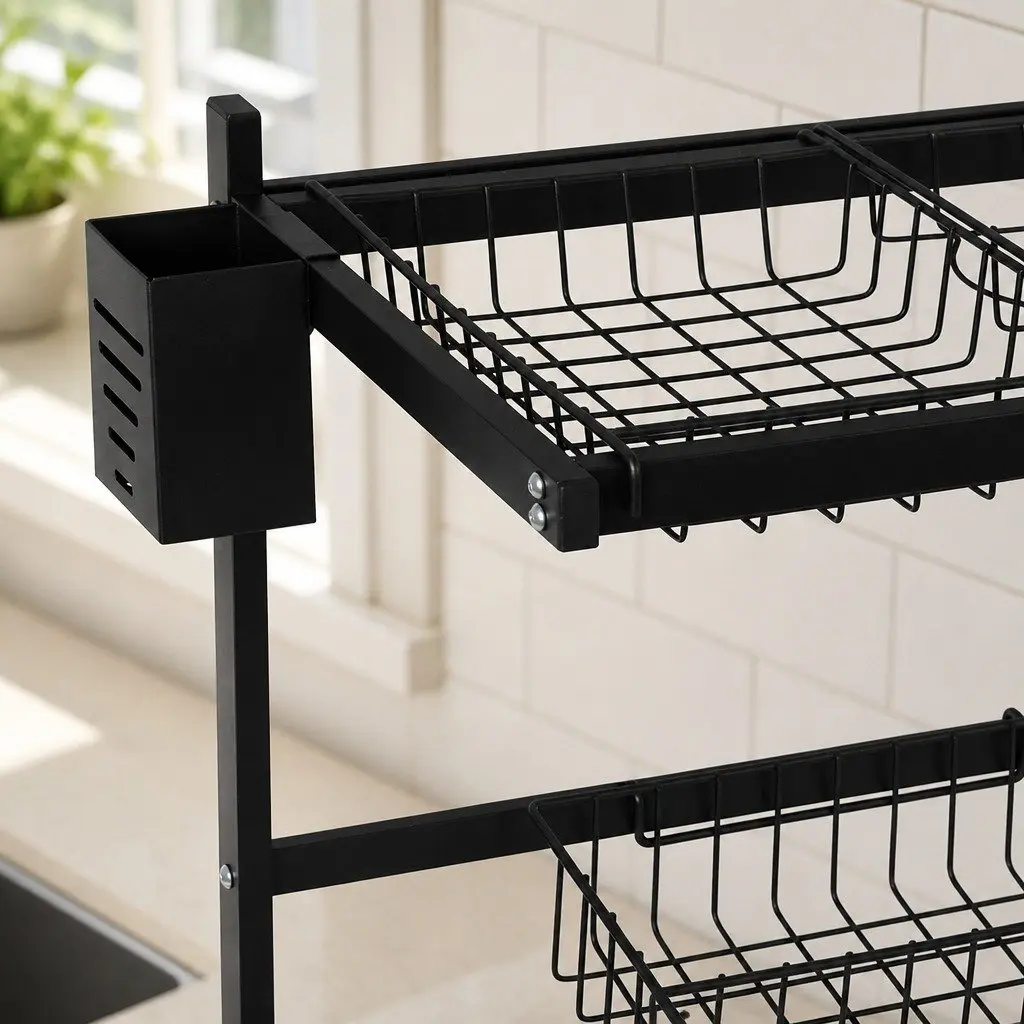 Dish Drying Rack Over Sink 85cm Stainless Steel 2-Tier Kitchen Organizer Black