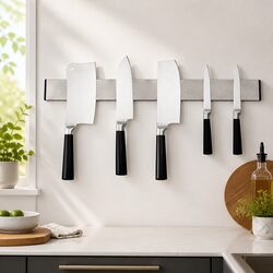 Wall-Mounted Magnetic Knife Holder for Secure Storage