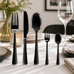30-Piece Stainless Steel Cutlery Set Black Mirror Polish Dining Flatware Service