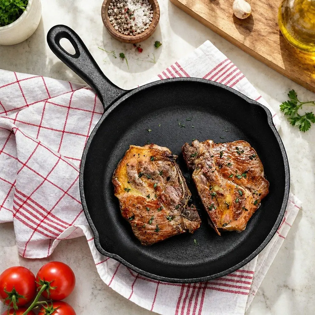 Cast Iron Frying Pan Set Non-Stick Cookware 3 Piece Black