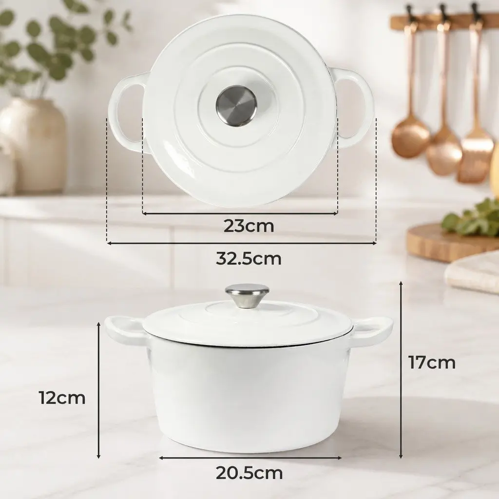 Cast Iron Dutch Oven Pot 4L White Enamel Coating Stovetop Cookware