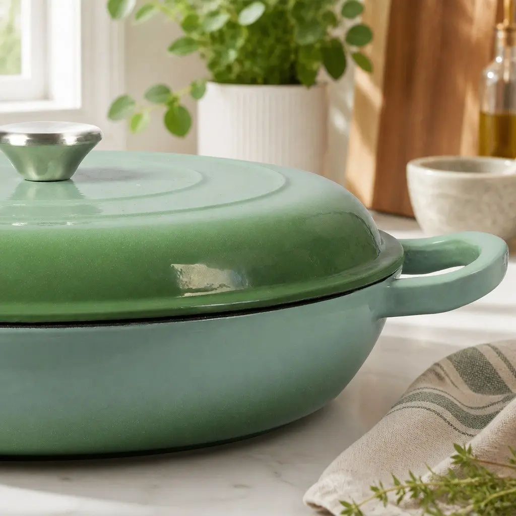 Cast Iron Dutch Oven 3.5L Enamel Coated Green Cooking Pan