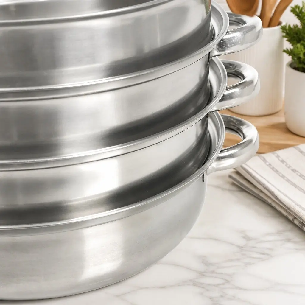 4 Layer Stainless Steel Steamer Pot Glass Lid Vegetable Meat Cooking Kitchen